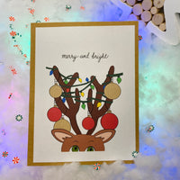 'Merry and Bright' decorated antlers Christmas Card