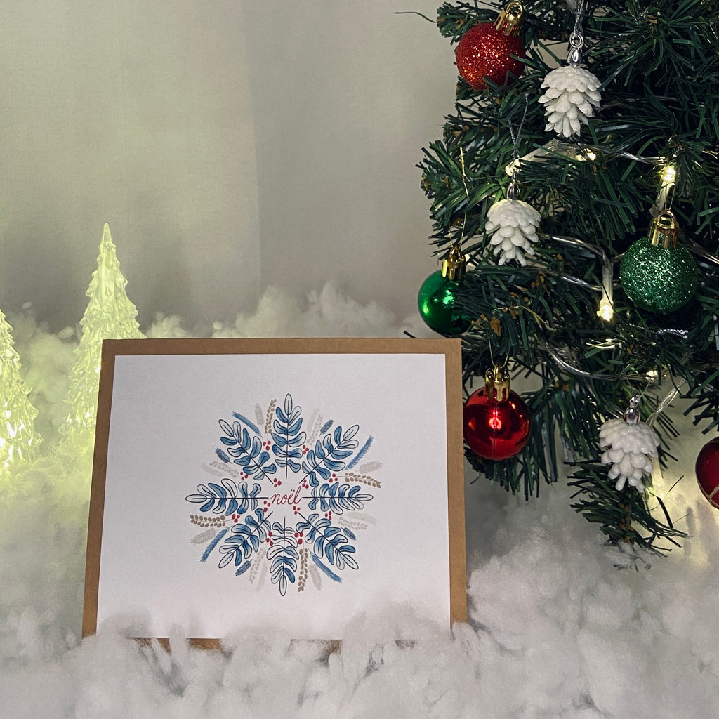 'Blue Noël Plant Snowflake' Christmas Card