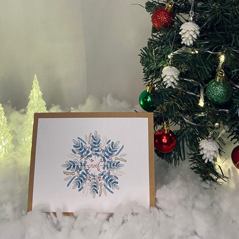 'Blue Noël Plant Snowflake' Christmas Card