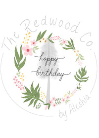 'happy birthday' floral wreath Birthday Card