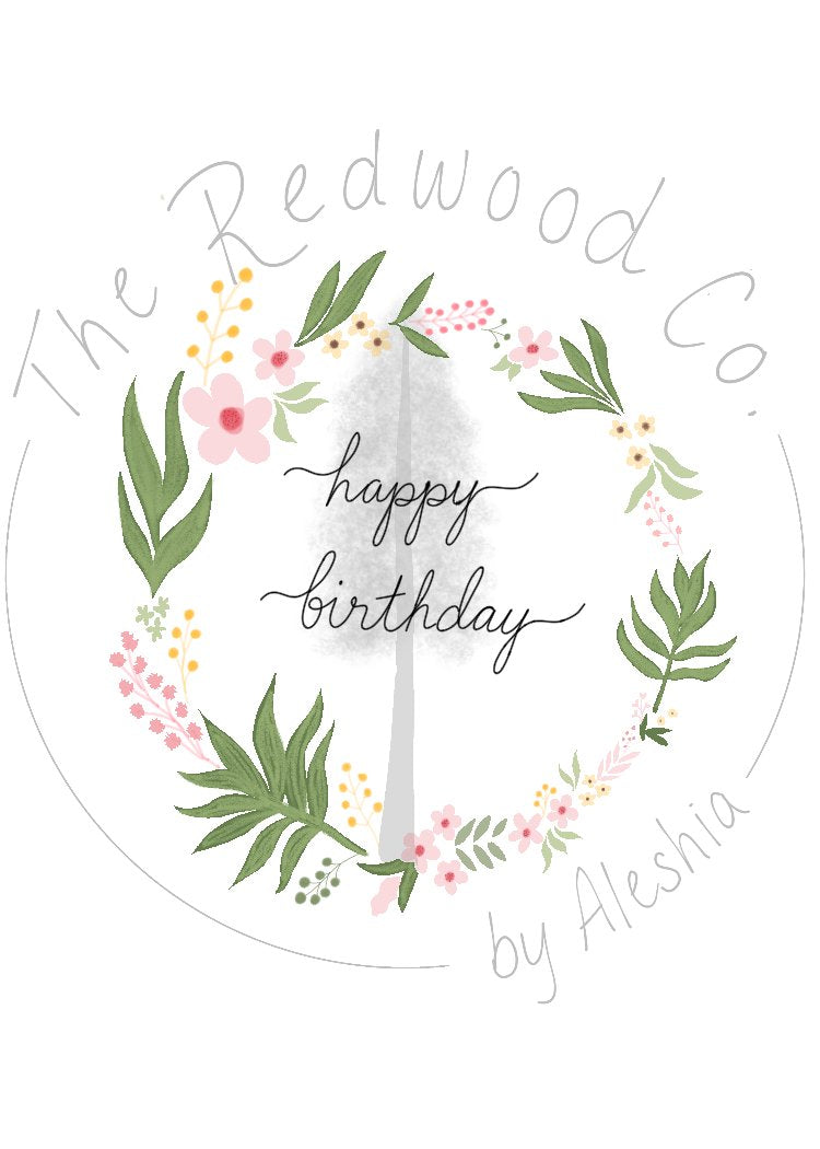 'happy birthday' floral wreath Birthday Card