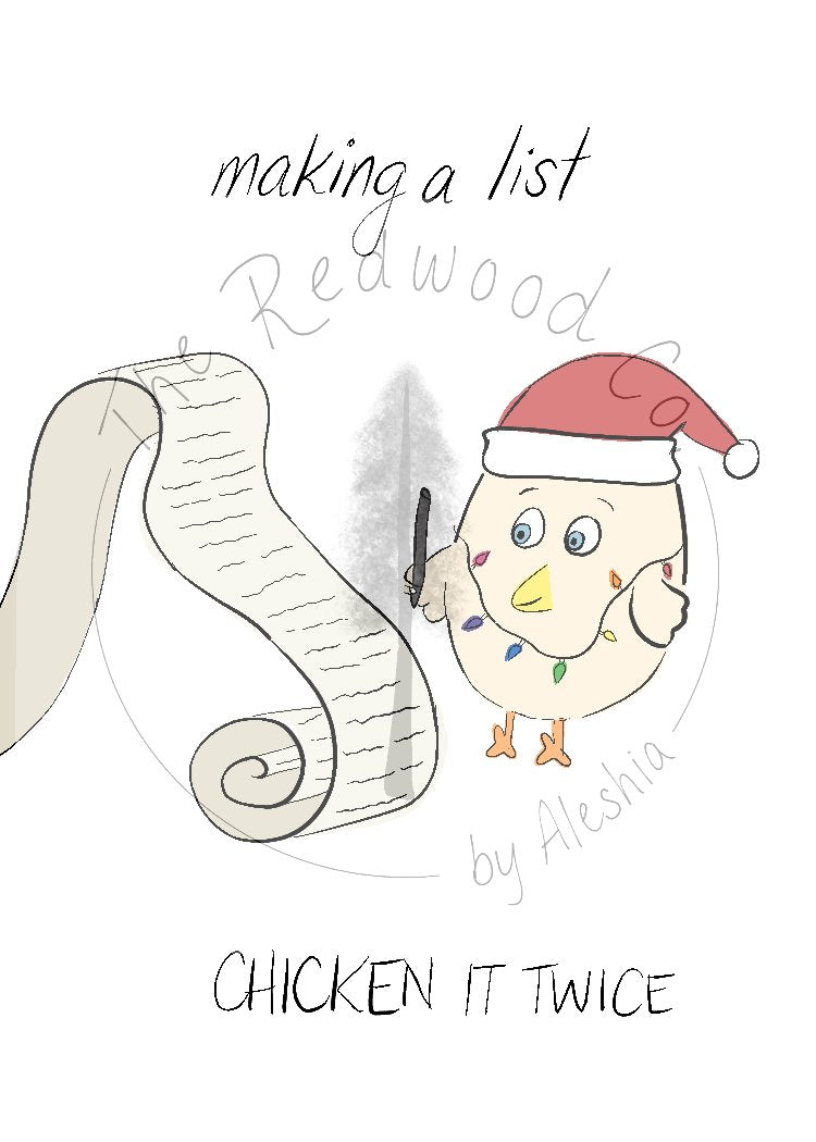 'making a list, CHICKEN IT TWICE' Christmas Card