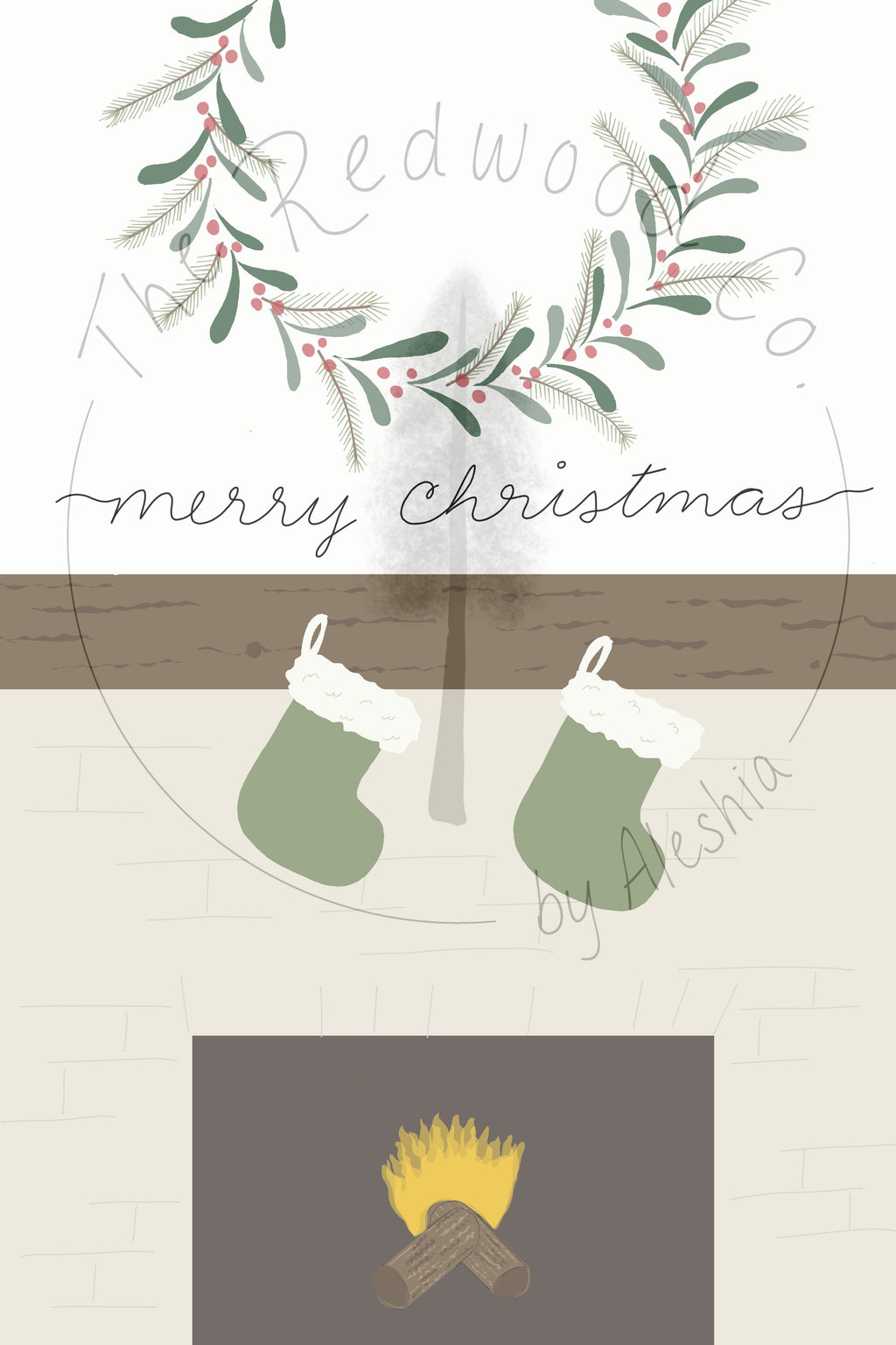 'merry christmas' Mantel Christmas Card