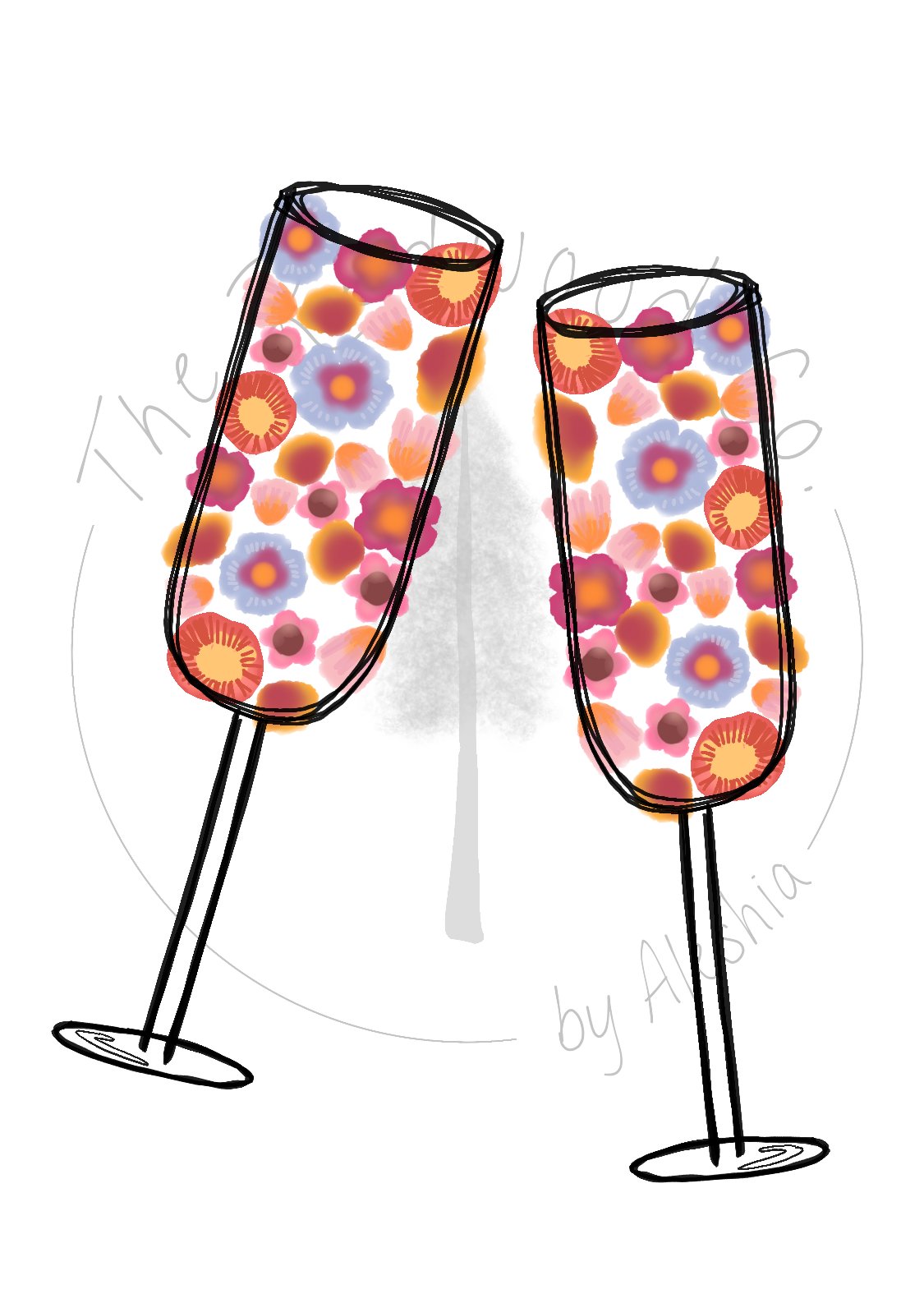Wildflower Champagne Flutes Greeting Card
