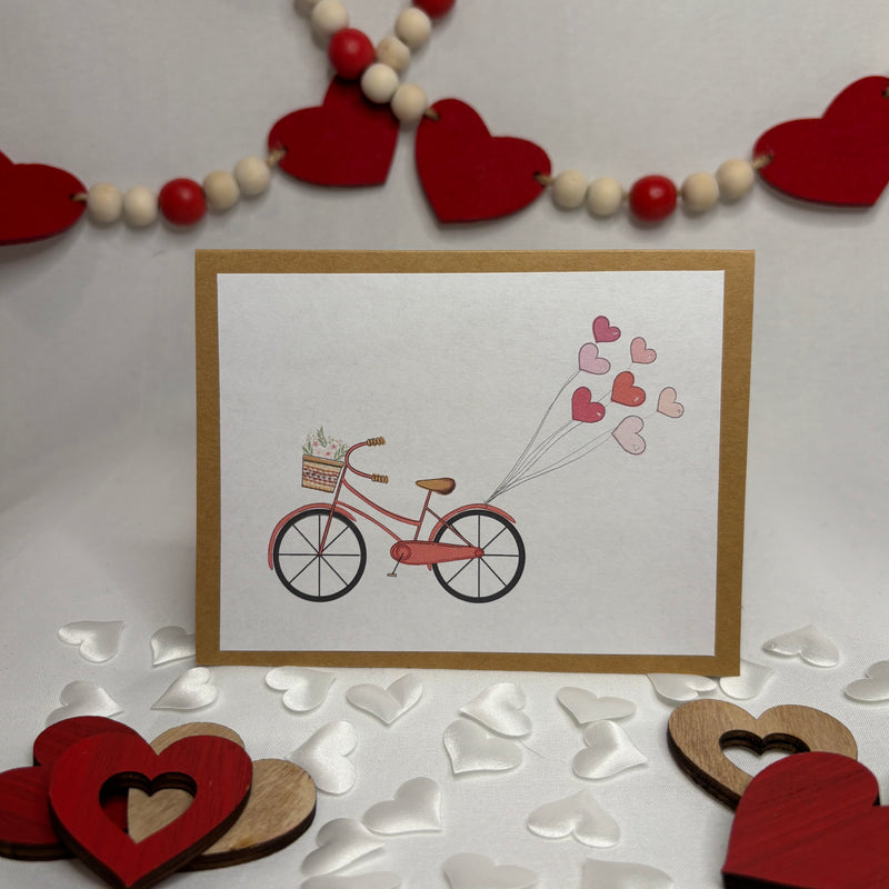 Bike with heart balloons Greeting Card