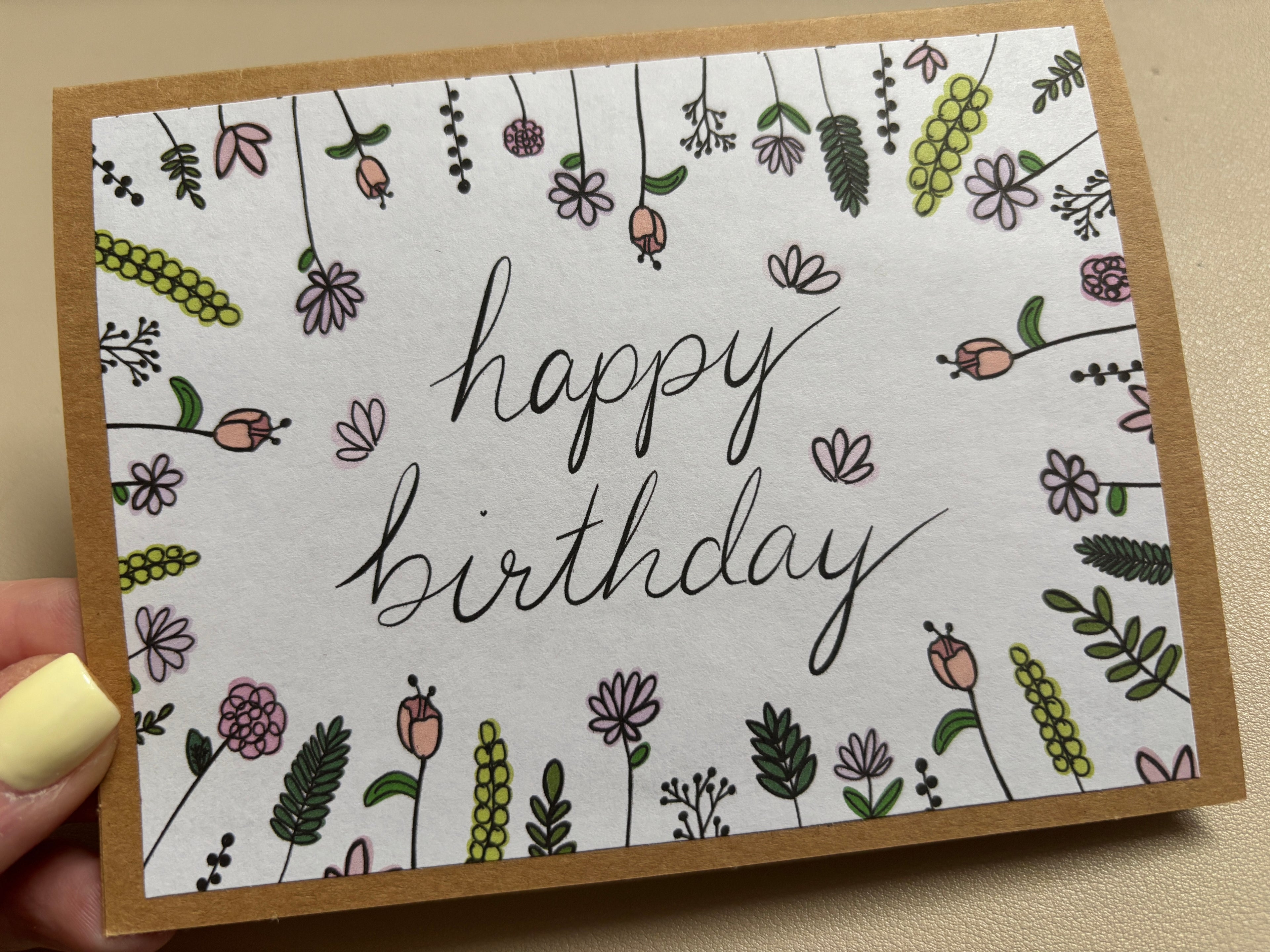 Floral frame 'happy birthday' card