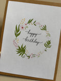 'happy birthday' floral wreath Birthday Card