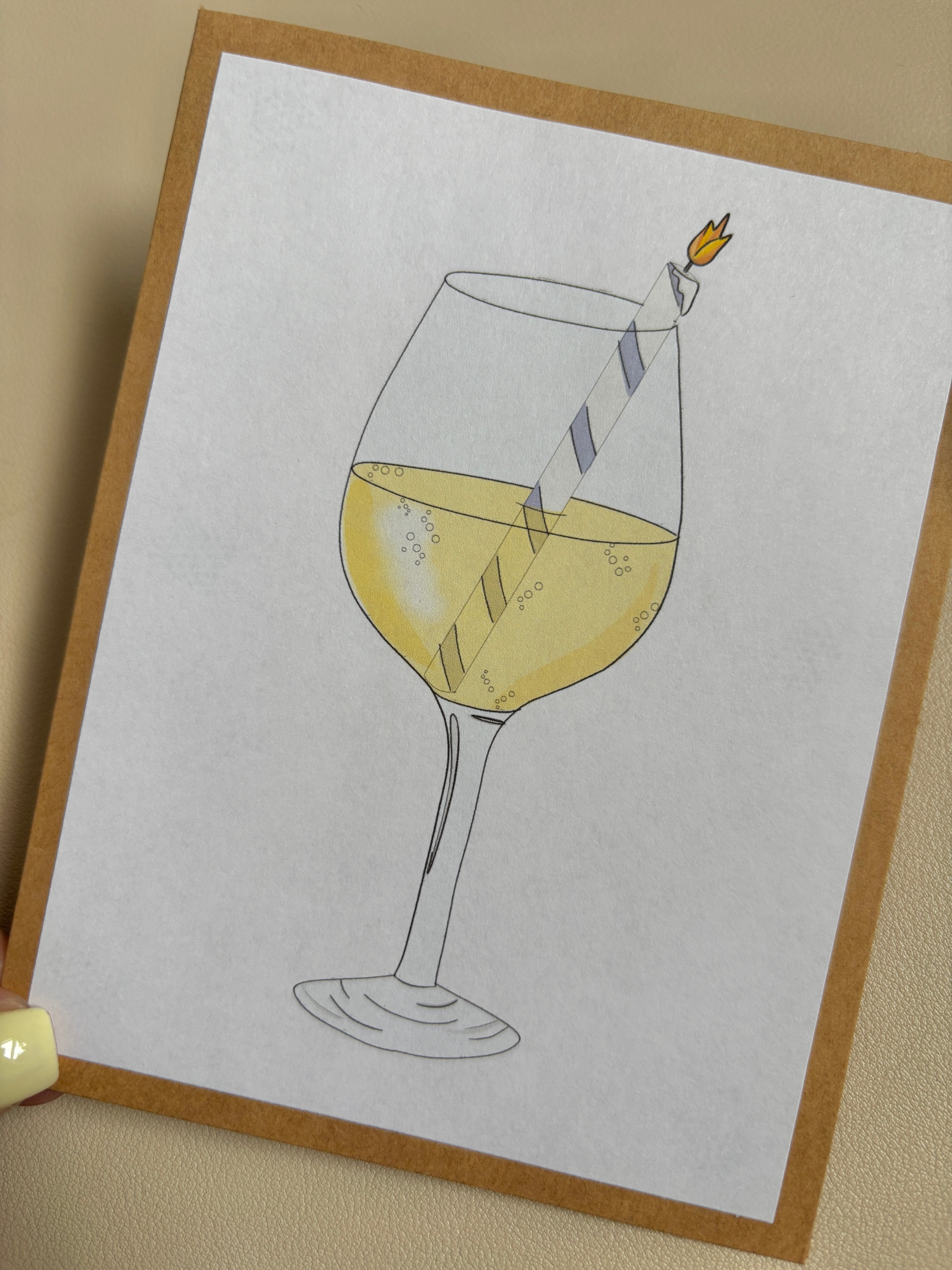 'white wine with candle' birthday card