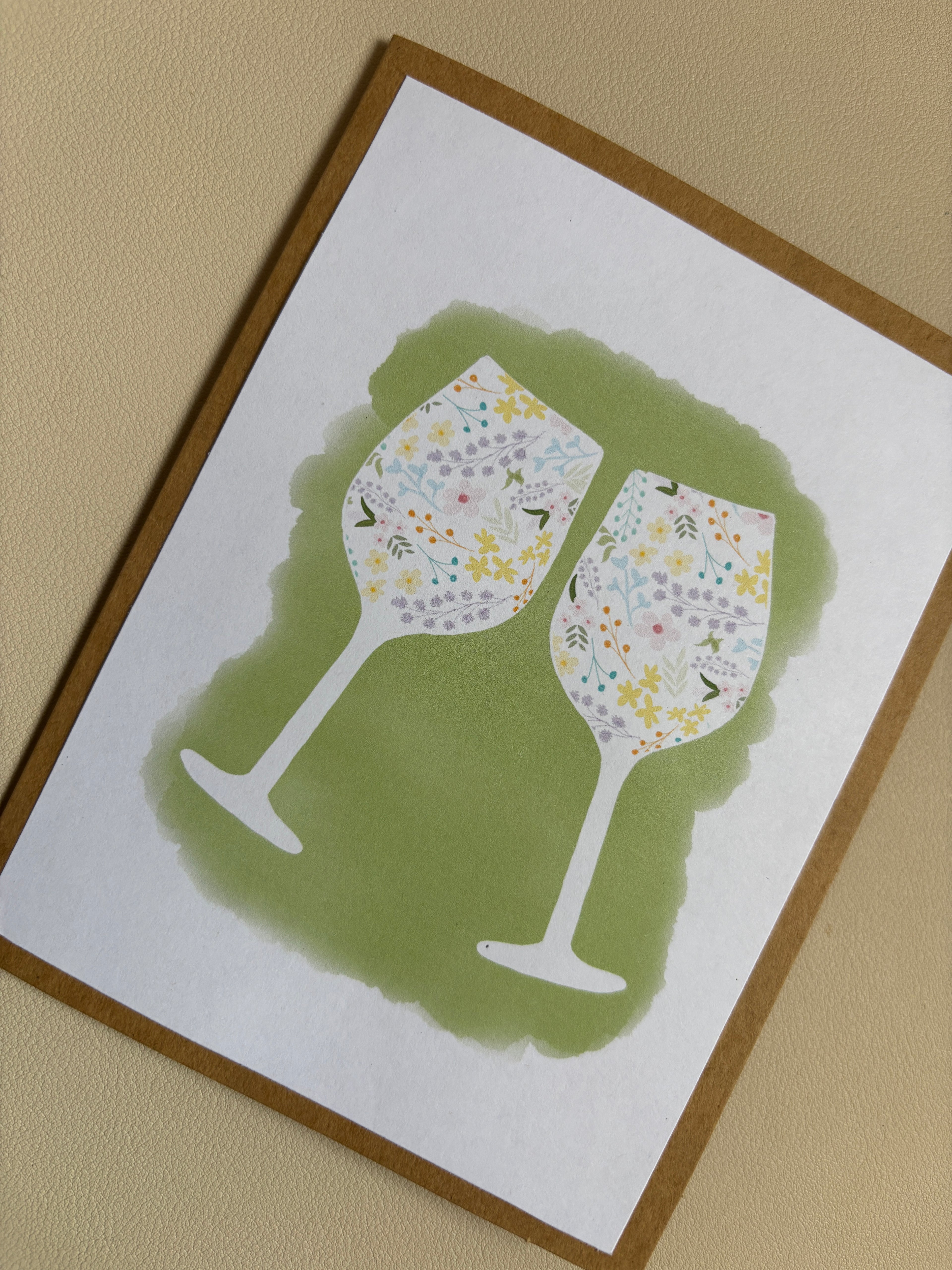 Flower Wine Glasses Greeting Card