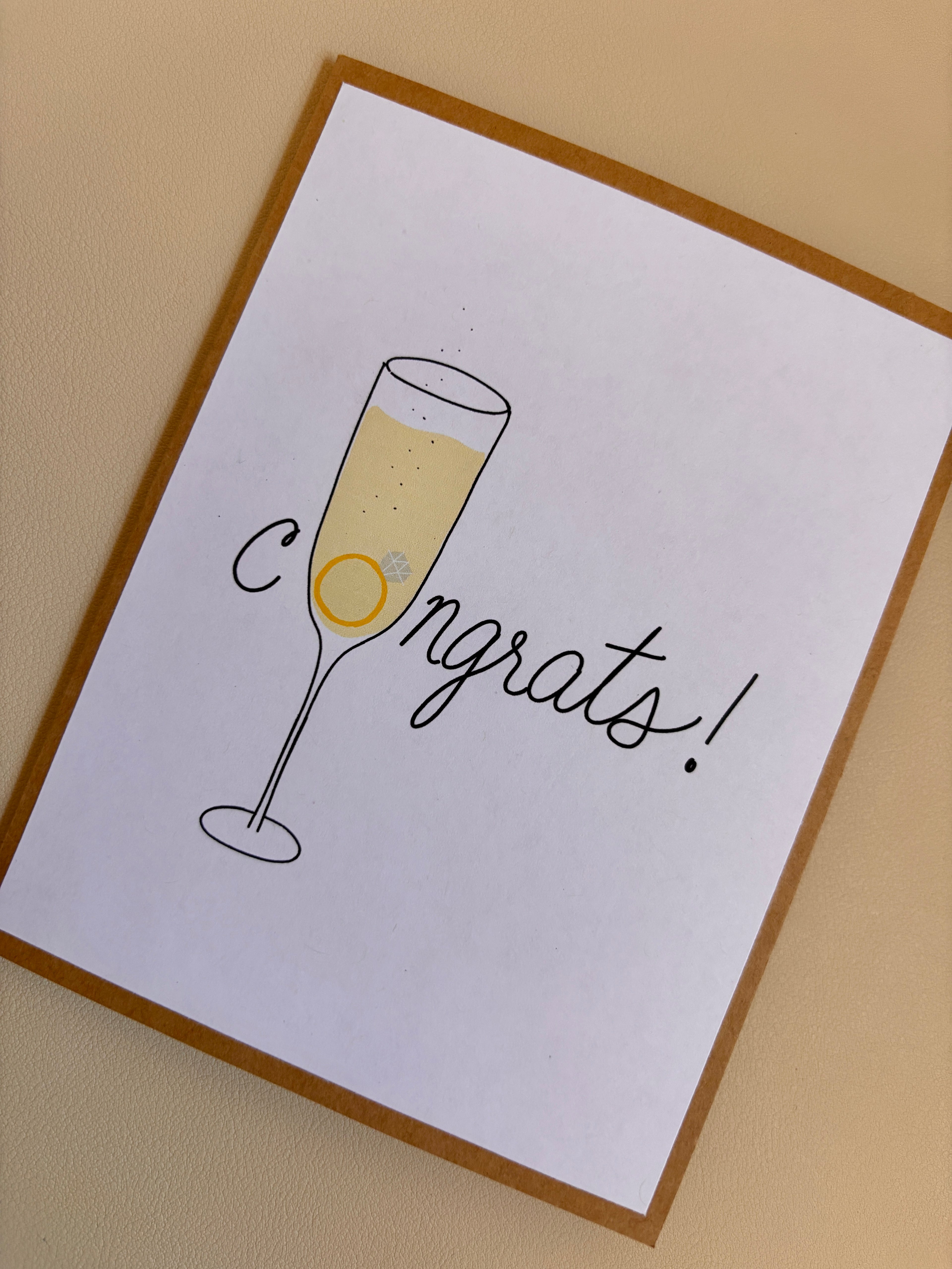 'congrats' champagne glass engagement card
