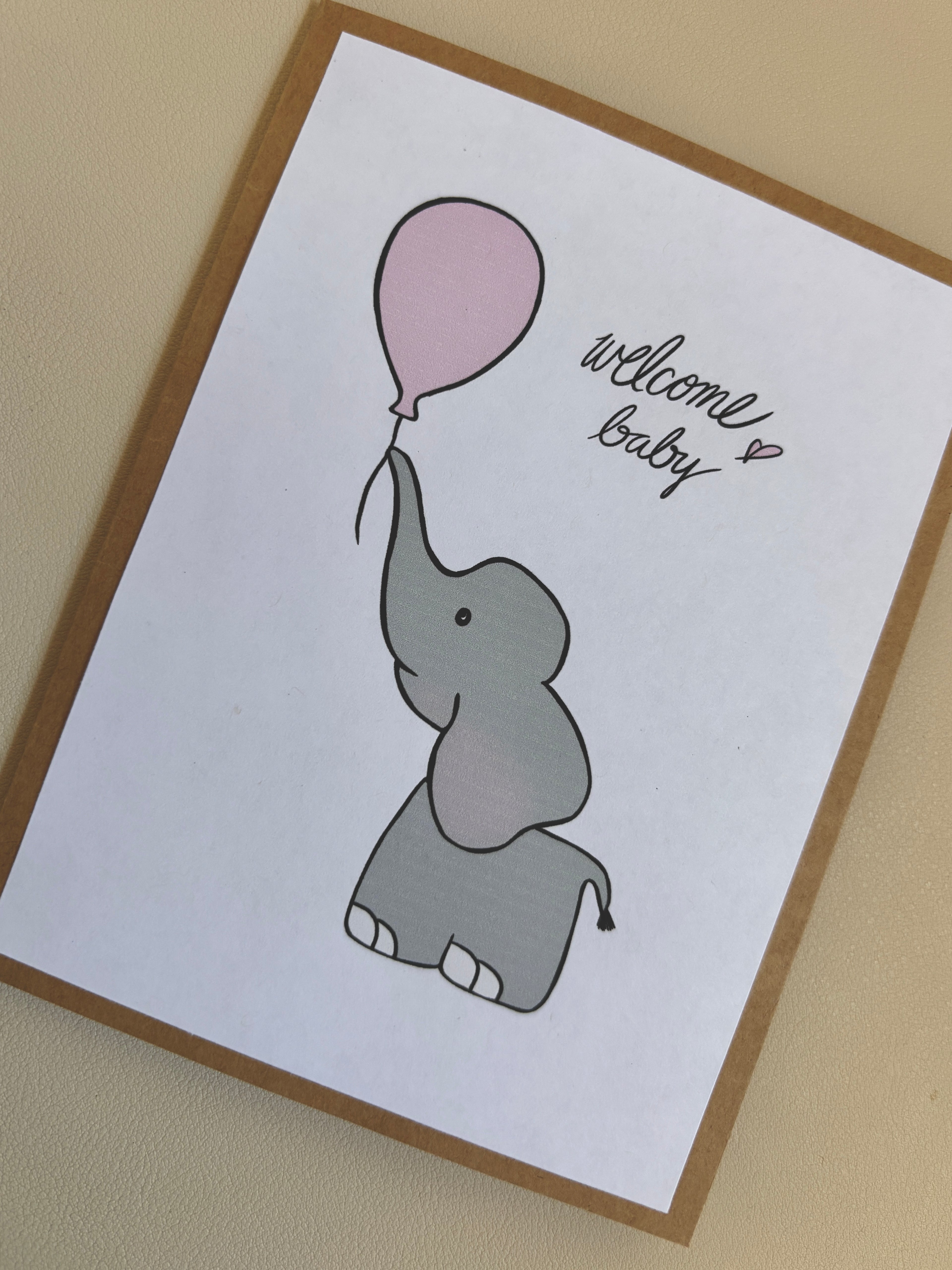 'Welcome Baby' elephant New Baby Card