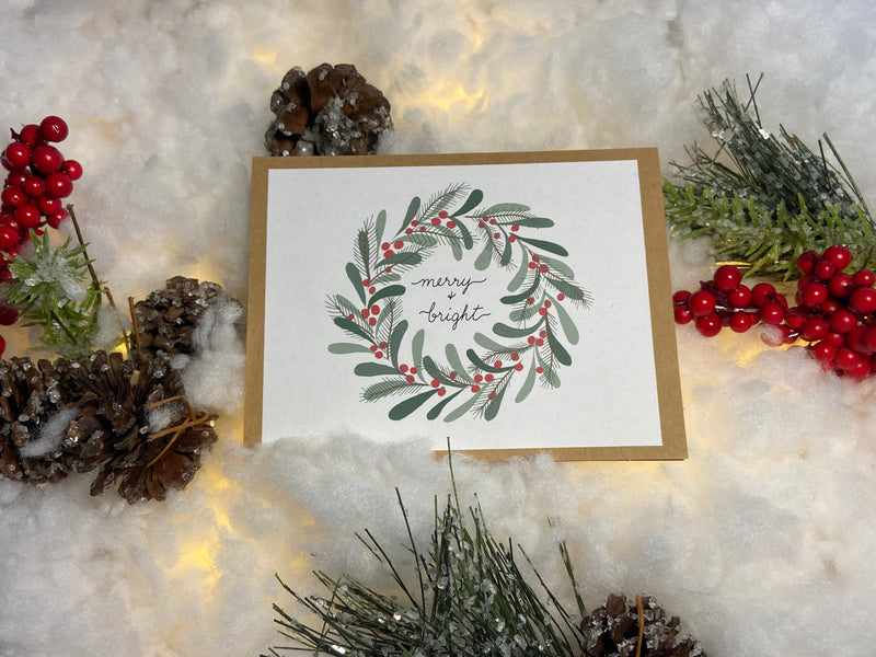 "Merry&Bright" Wreath Christmas Card