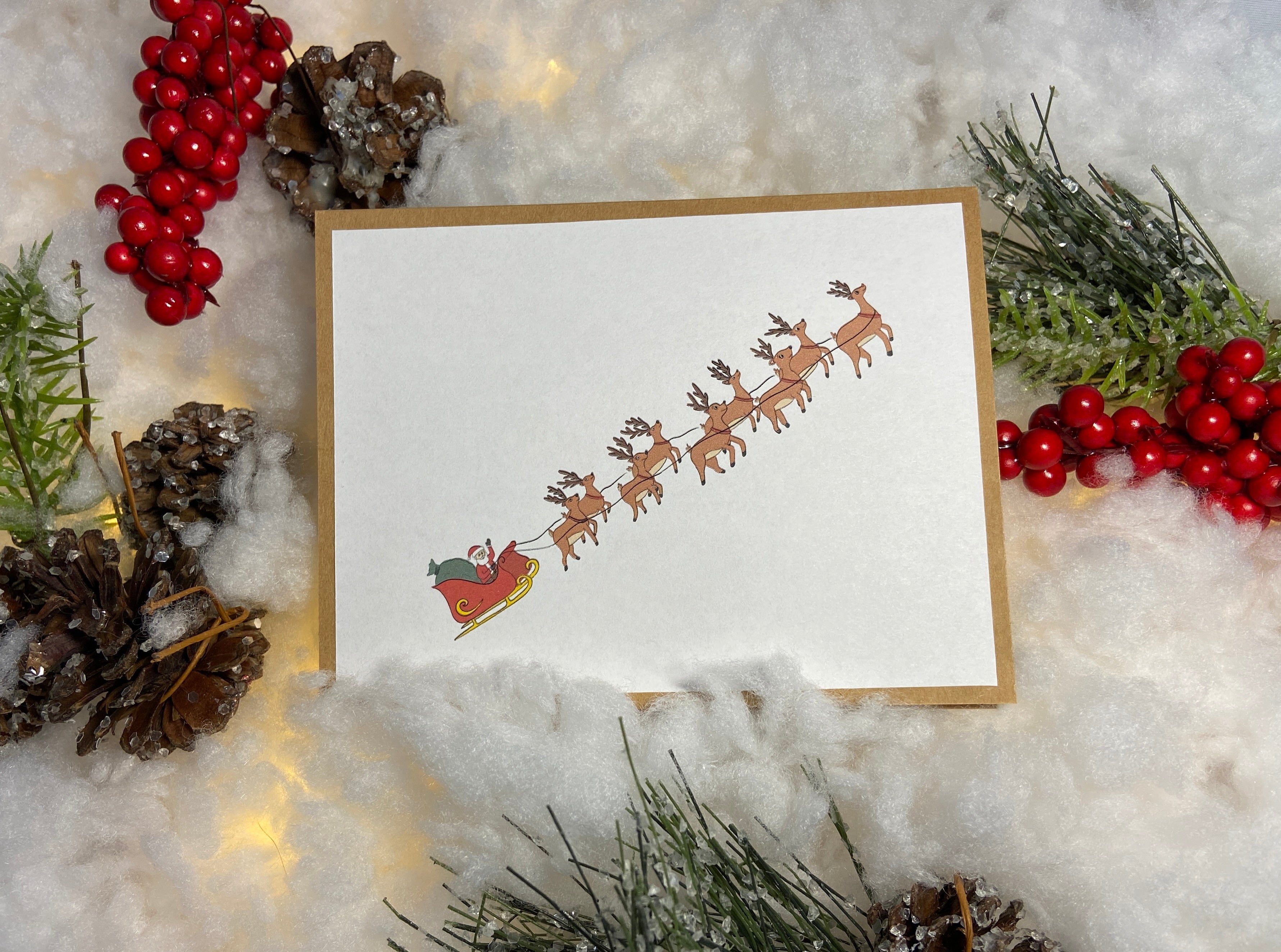 Santa's Sleigh and Reindeer Christmas Card