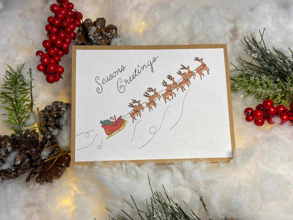 Santa's Sleigh and Reindeer Christmas Card