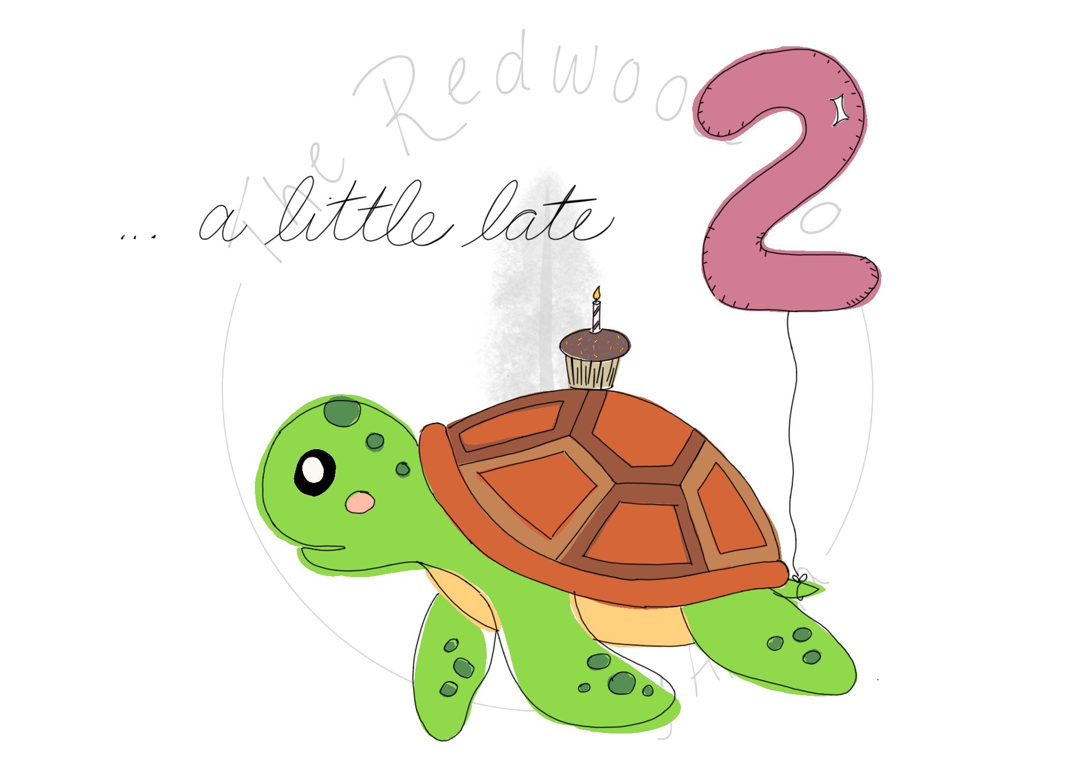 "... a little late" turtle Belated Birthday Card