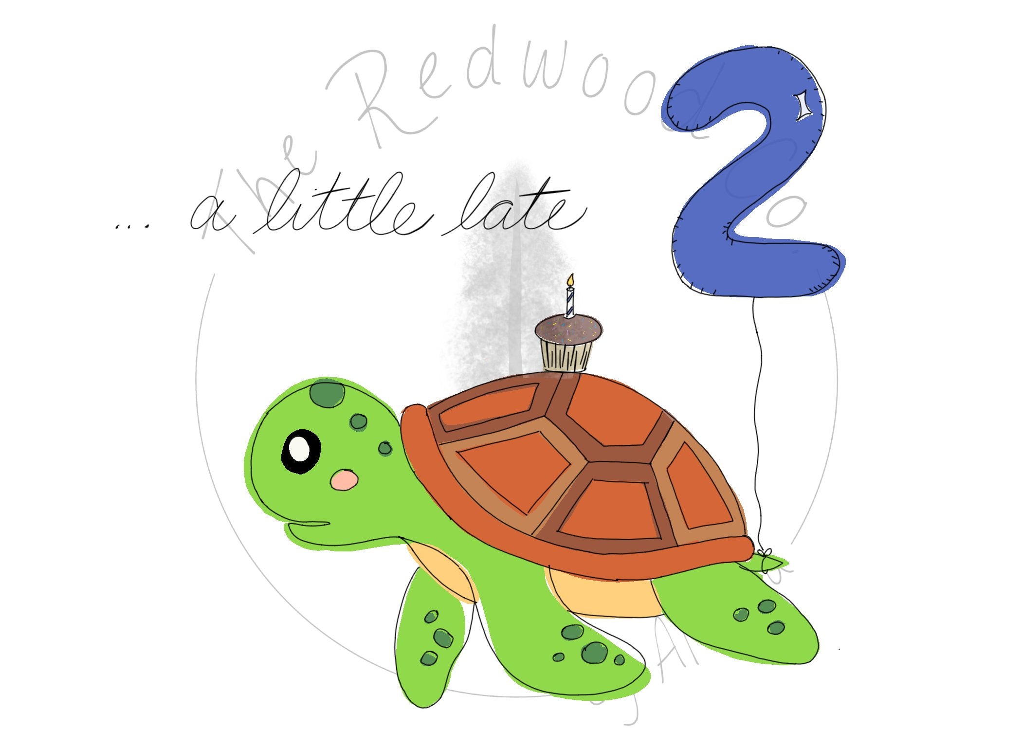 "... a little late" turtle Belated Birthday Card
