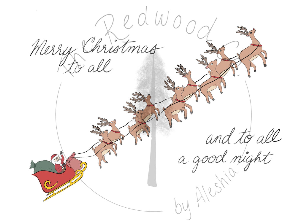 Santa's Sleigh and Reindeer Christmas Card