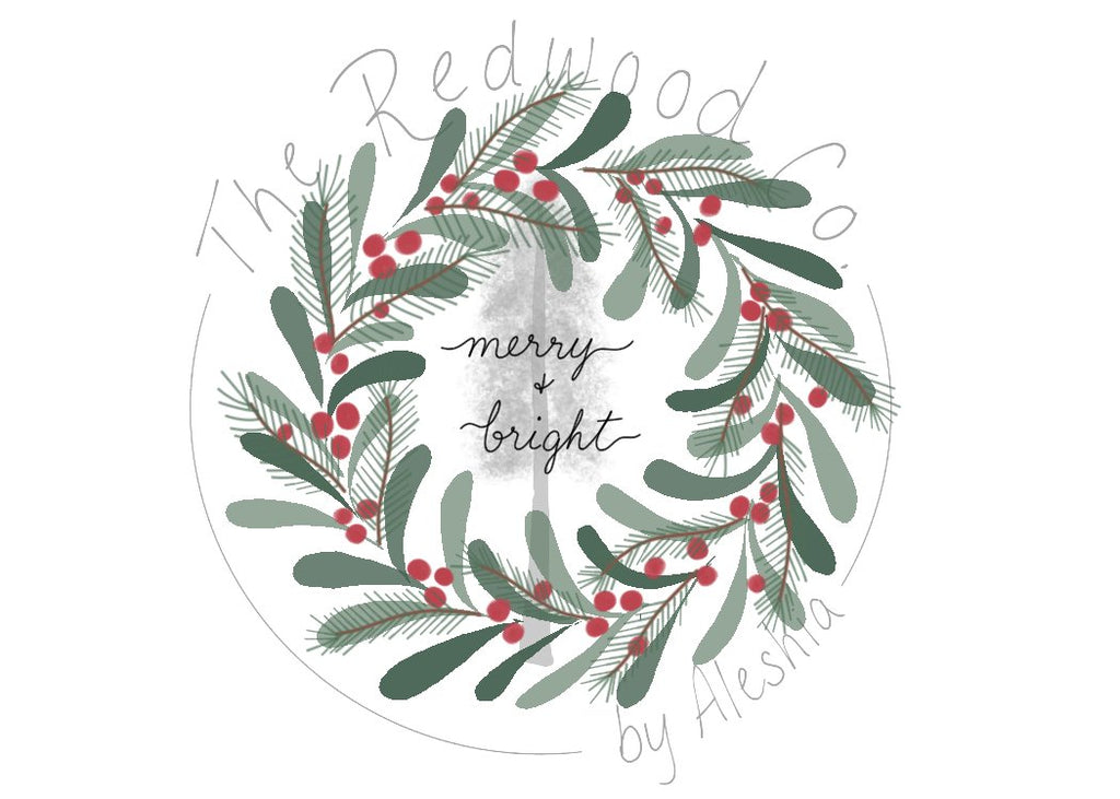 "Merry&Bright" Wreath Christmas Card