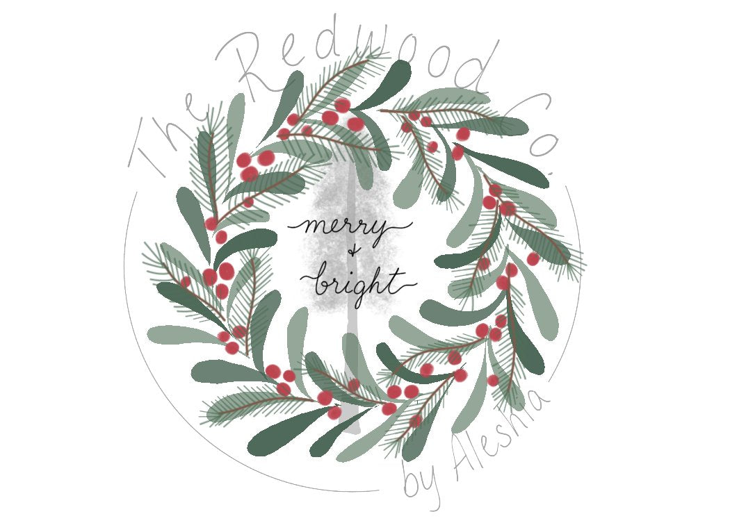 "Merry&Bright" Wreath Christmas Card