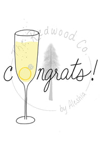 'congrats' champagne glass engagement card