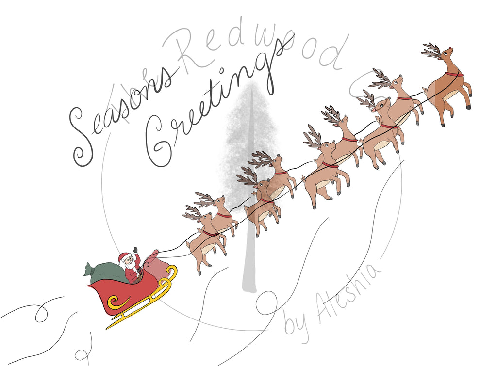 Santa's Sleigh and Reindeer Christmas Card