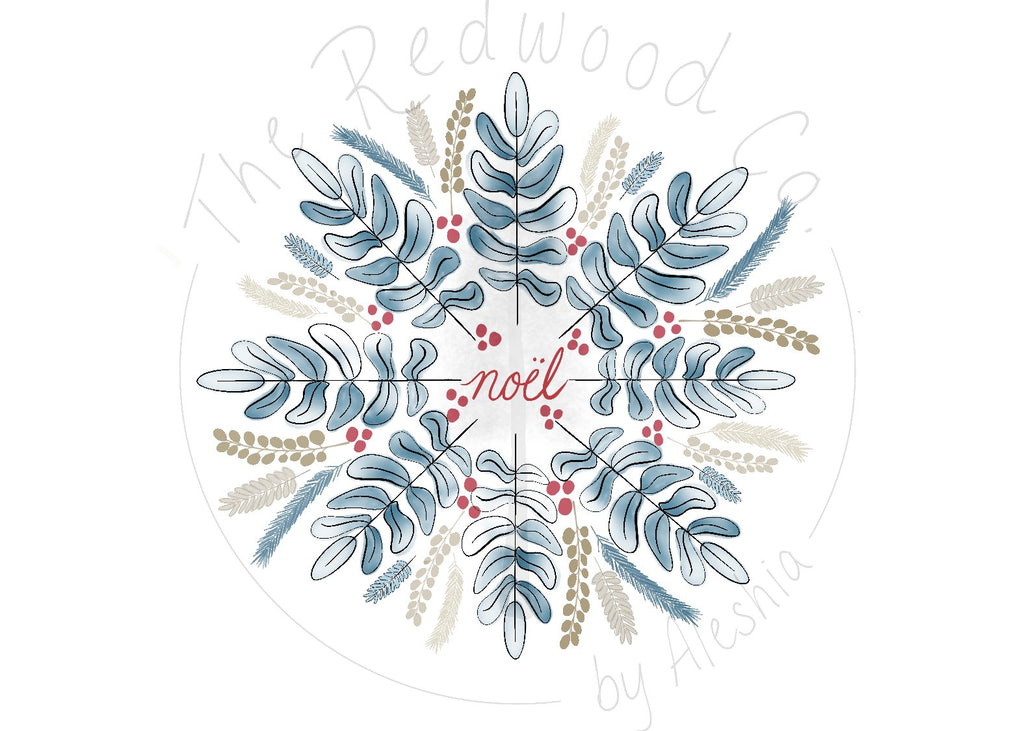 'Blue Noël Plant Snowflake' Christmas Card