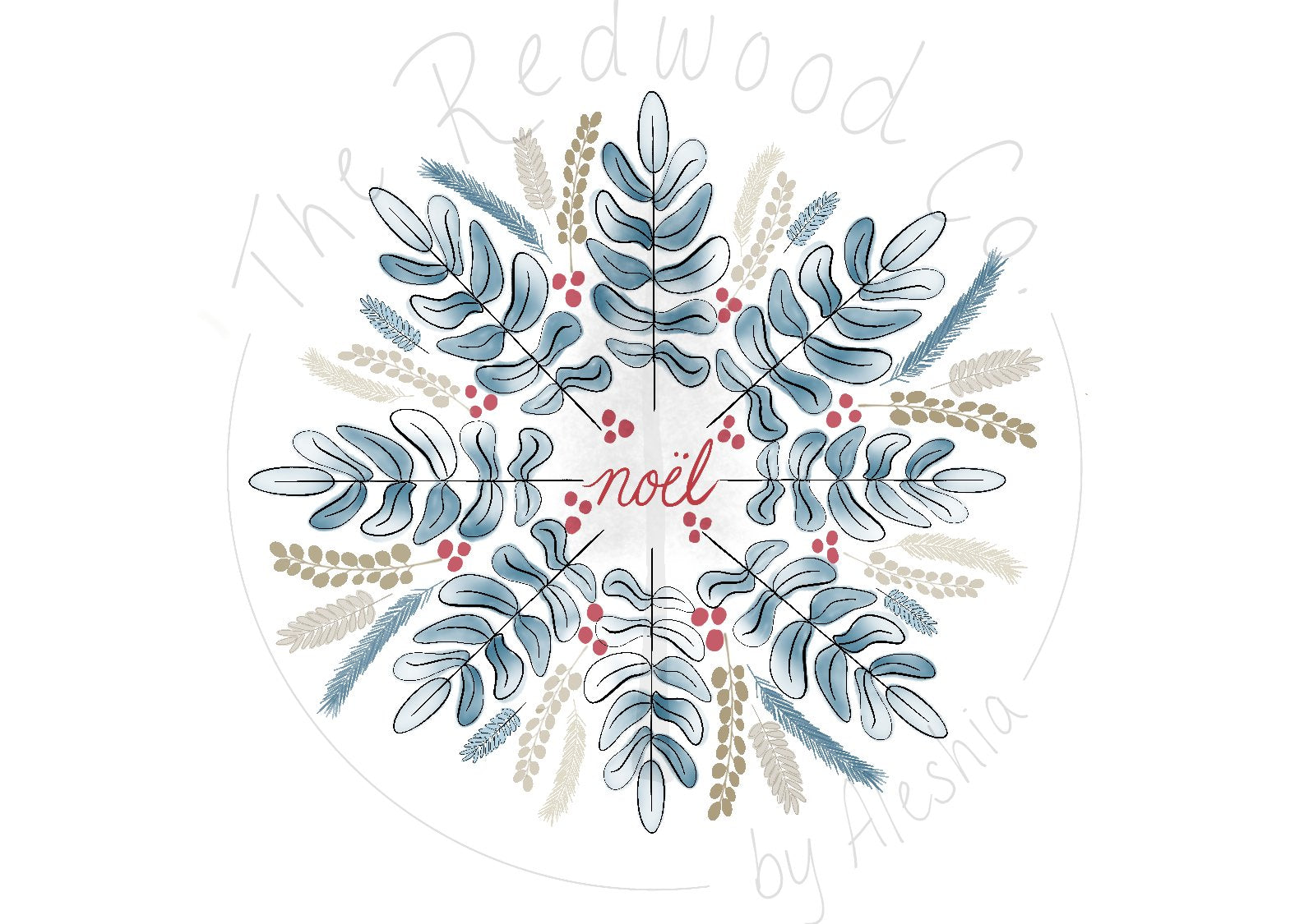 'Blue Noël Plant Snowflake' Christmas Card